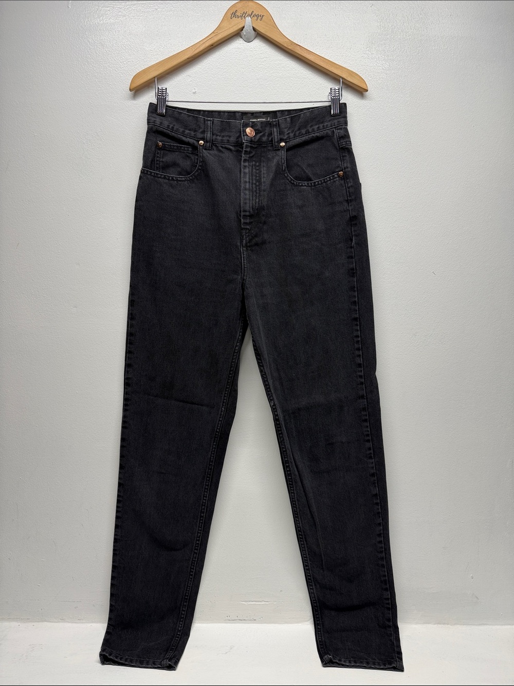 Isabel Marant Jeans Cotton High Rise Straight Leg Denim Pants Black FR 38 US 4